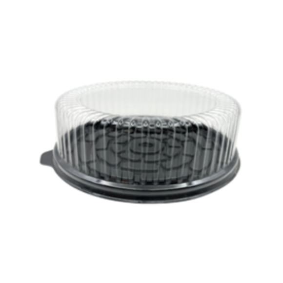 Envase torta 10 a 15 personas, base negra, tapa transparente diametro 22.6X8.5  x90 UN